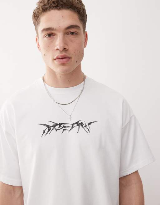 Weekday – Biały T-shirt o pudełkowym kroju z grafiką z przodu