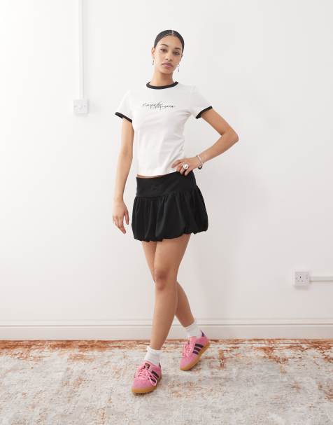 Weekday 90s fit ringer t-shirt with front graphic print in white