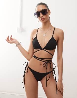 Weekday Strappy Bikini Bottoms In Black