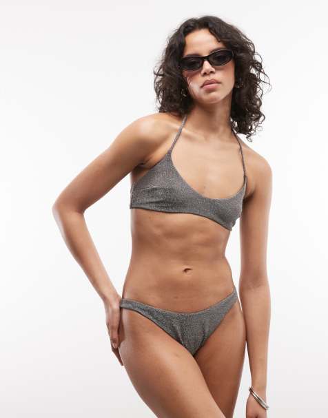 Weekday - Bikini met gerimpelde achterkant in zilver glitter, exclusief bij ASOS - view 1