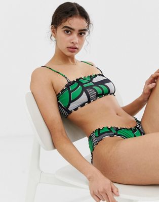 Weekday - Bikinibroekje met geometrische print in groen-Multi