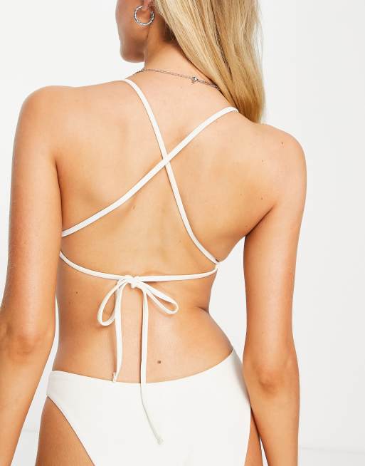 Weekday - Bikinitopje van polyamide-mix met gekruiste achterkant en gestrikte voorkant in gebroken wit - CREAM, 2 van 4