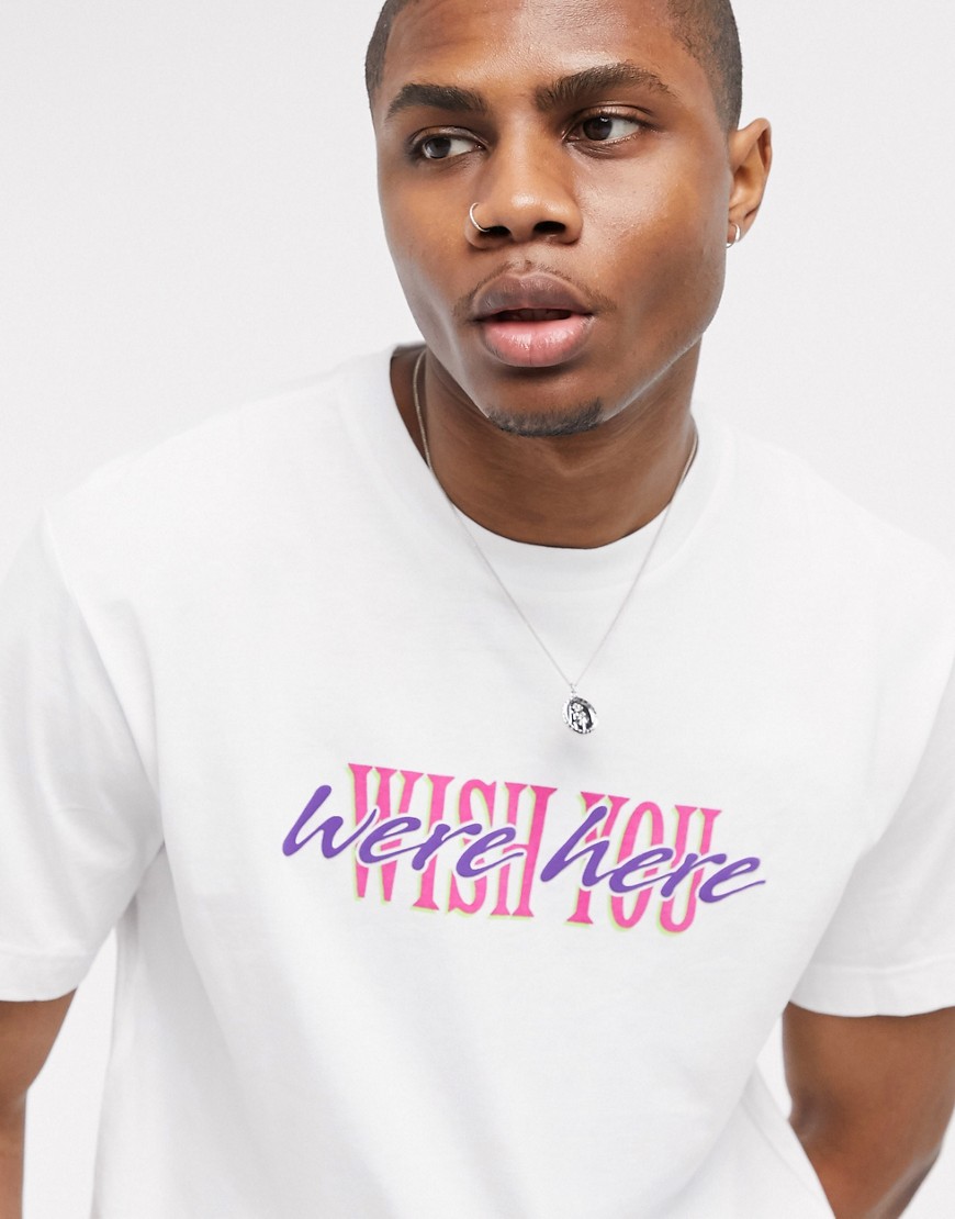 Weekday - Billy - T-shirt met wish you were here-print in wit