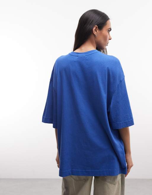 Weekday - Blå forvasket og oversized T-shirt med grafikprint i spraydesign, 3 af 4
