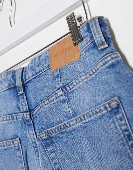 Weekday - Blå jeans med vide ben i bomuld - MBLUE, 3 af 4