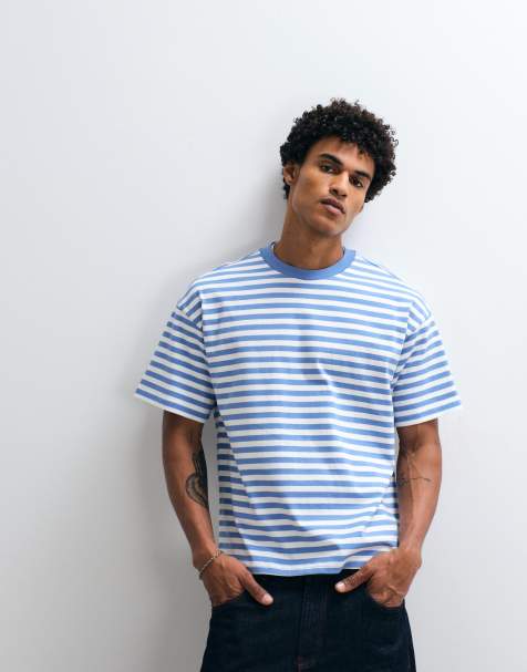 Weekday – Blå och naturvit, randig t-shirt i oversize med boxig passform, exklusivt hos ASOS - view 1