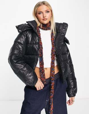 Weekday Blade High Shine Puffer Jacket In Black