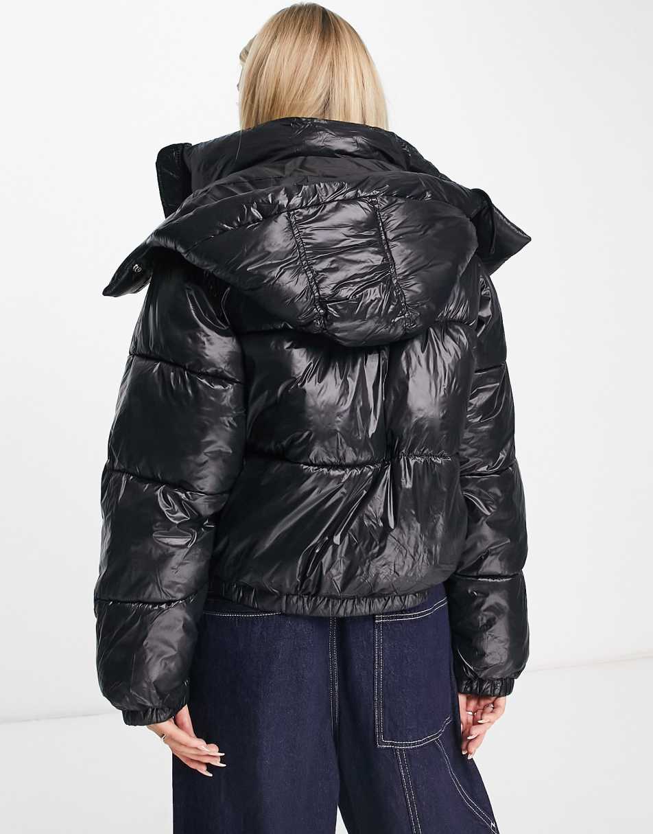 High Shine Puffer Jacket in Black