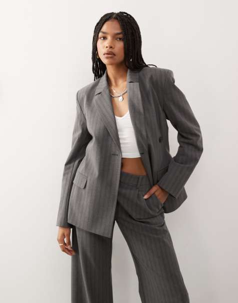Weekday blazer in heather gray stripes - part of a set - view 1