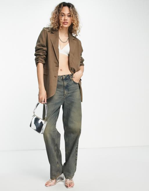 Weekday - Blazer in lino marrone in coordinato