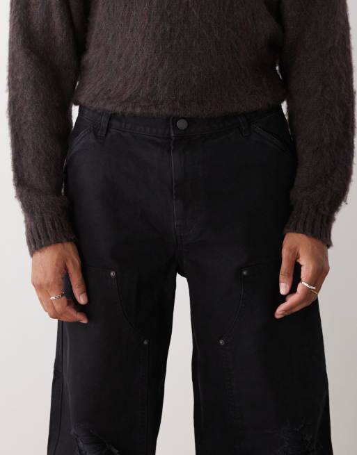 Weekday – Bleksvarta arbetsbyxor i oversize av canvas, 4 av 5