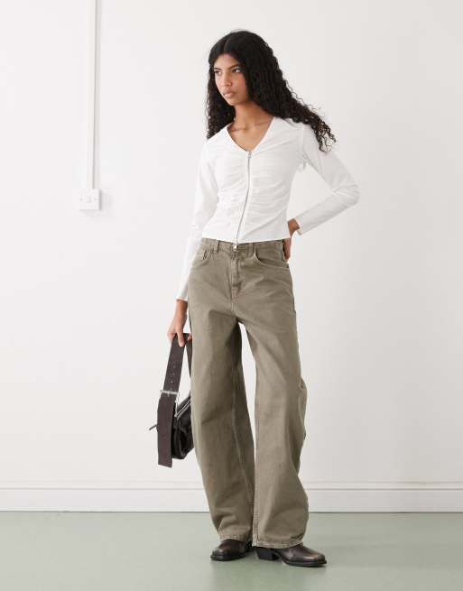Weekday - Blouse met lange mouwen, rits en aangerimpeld detail in wit, 4 van 4