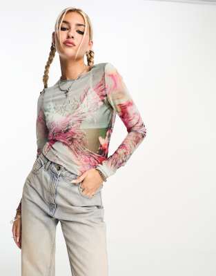 Weekday Blur long sleeve top with phoenix print