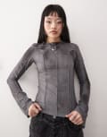 [Weekday] Weekday blur print long sleeve mesh top in grey XS Grey