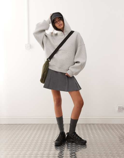 Weekday – Bluza z kapturem oversize z tkaniny scuba w szarym melanżowym kolorze