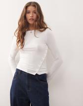 Weekday cinched waist long sleeve t-shirt in white