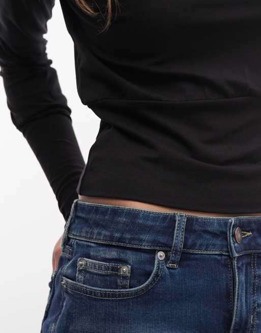 Weekday boat neck long sleeve top with snatched waist in black, 4 of 4