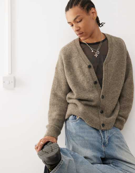 Weekday - Bob - Kamelfarvet, meleret og oversized cardigan i uldblanding