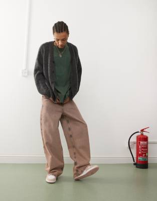 Кардиган из полушерстяной ткани оверсайз в стиле Будний боб черного меланжа 12890₽