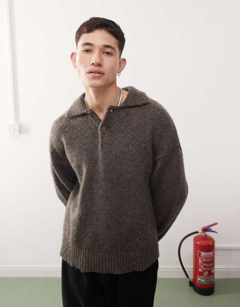 Weekday – Bobby – Pullover aus Wollmix in Braun mit Polokragen - view 1