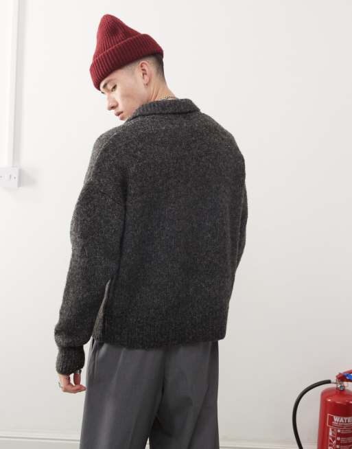 Weekday – Bobby – Pullover aus Wollmix in meliertem Dunkelgrau mit Polokragen, 3 von 4