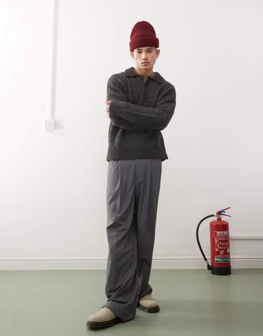 Weekday Bobby wool blend polo sweater in dark gray melange