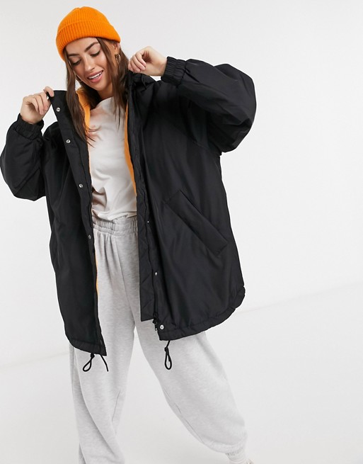 Weekday Boden padded oversize jacket with hood in black