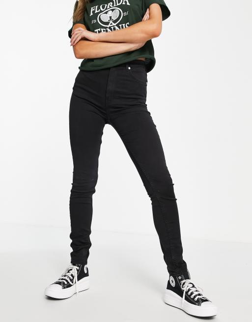 Weekday Body cotton blend skinny high rise jeans in black - BLACK, 3 of 4