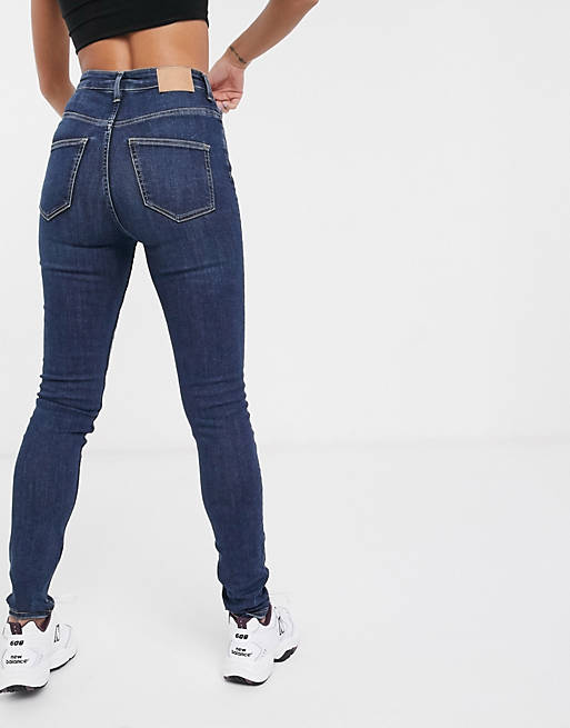 Women Weekday Body high-waist skinny jean in dark blue wash 