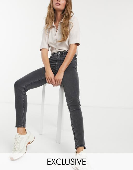 Weekday Body high waist super skinny jeans with cotton in black