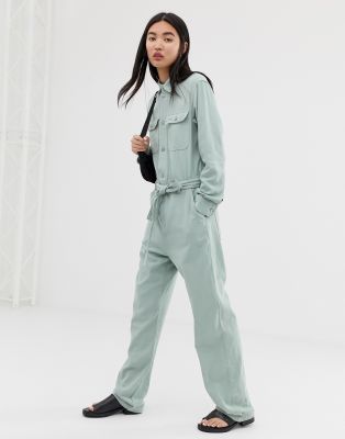 Weekday boiler suit with tie waist in mint-Green