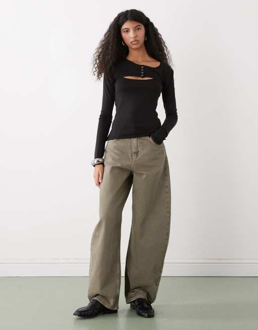 Weekday bolero detail long sleeve top in black, 2 of 4