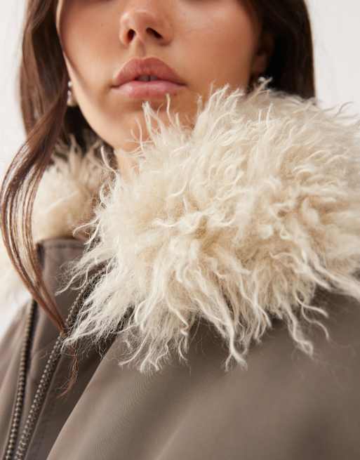Weekday bomber jacket with faux fur collar in mole - exclusive to ASOS