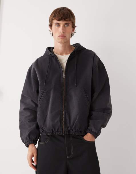 Weekday bomber jacket with hood in washed black - view 1