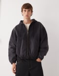 [Weekday] Weekday bomber jacket with hood in washed black L Washed black
