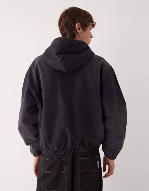 Weekday bomber jacket with hood in washed black