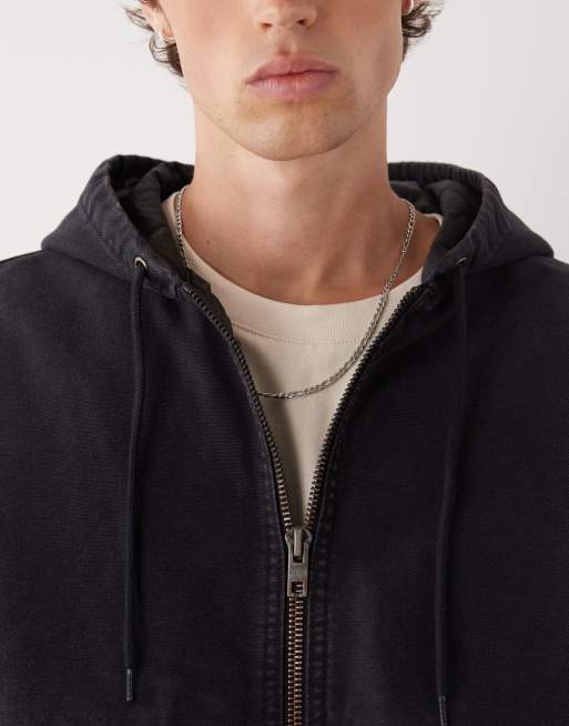 Weekday bomber jacket with hood in washed black