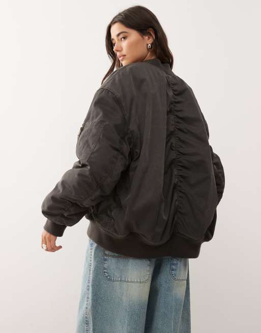 Weekday - Bomber oversize imbottito color grigio scuro slavato, 3 di 4