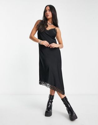 Weekday Bonnie Slip Midi Dress In Black