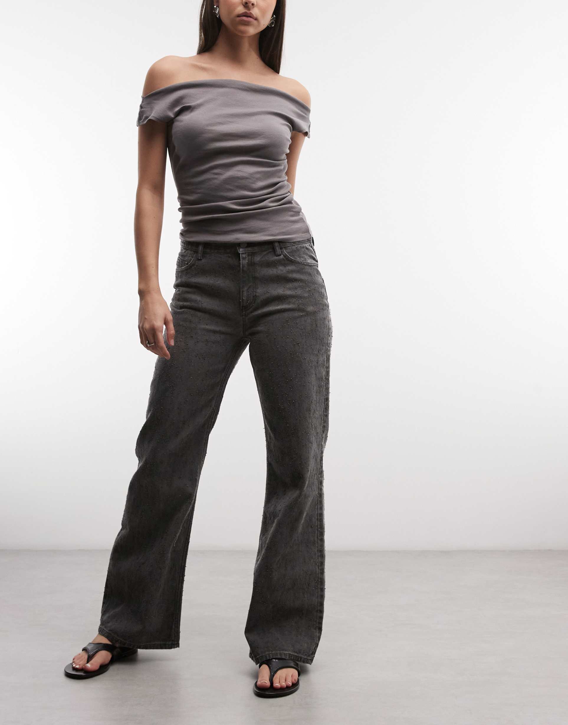 weekday bootcut pants in dark gray wash