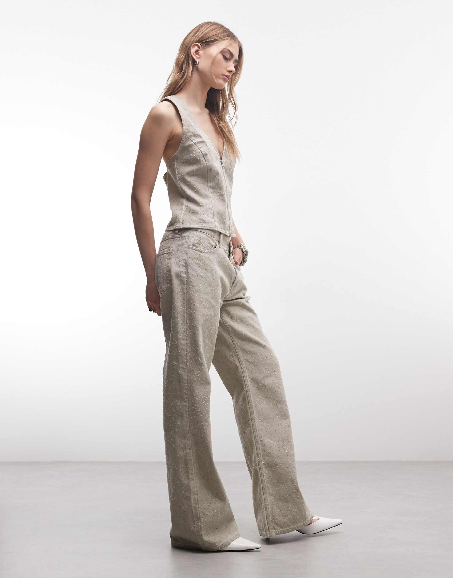 weekday bootcut pants in dirty beige - part of a set