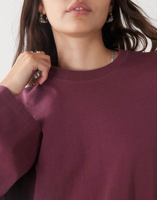 Weekday - Bordeauxrød oversized og langærmet T-shirt, 3 af 4
