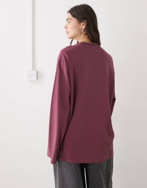 Weekday - Bordeauxrød oversized og langærmet T-shirt, 4 af 4