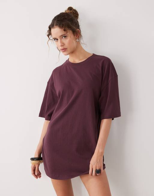 Weekday – Bordowa sukienka t-shirtowa oversize – tylko w ASOS, 2 z 4