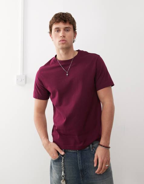 Weekday – Bordowy gruby dżersejowy T-shirt o pudełkowym kroju - view 1