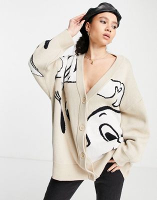 Weekday Borrowed  polyester graphic cardigan in off white - IVORY