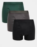 [Weekday] Weekday boxer trunks 3 pack in black mole & dark green XS Green/Mole/Black