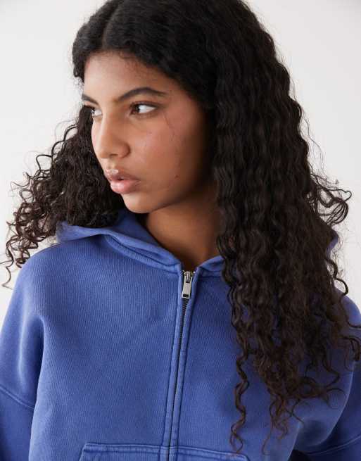 Weekday boxy cropped zip through hoodie in royal blue | ASOS