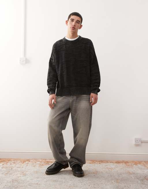 Weekday boxy fit 3D texture effect sweater in black, 2 of 5