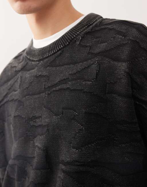 Weekday boxy fit 3D texture effect sweater in black, 5 of 5